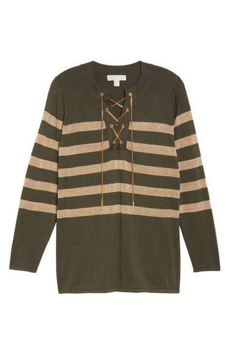 michael kors chain lace up striped sweater|Michael Kors.